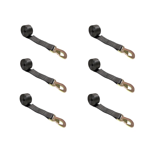 2" x 10' Wheel Lasso Lift Strap w/ Flat Snap Hook Tow Dolly Black, 6PK